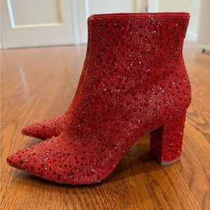 Betsey Johnson Cady Red Rhinestone Boots 8